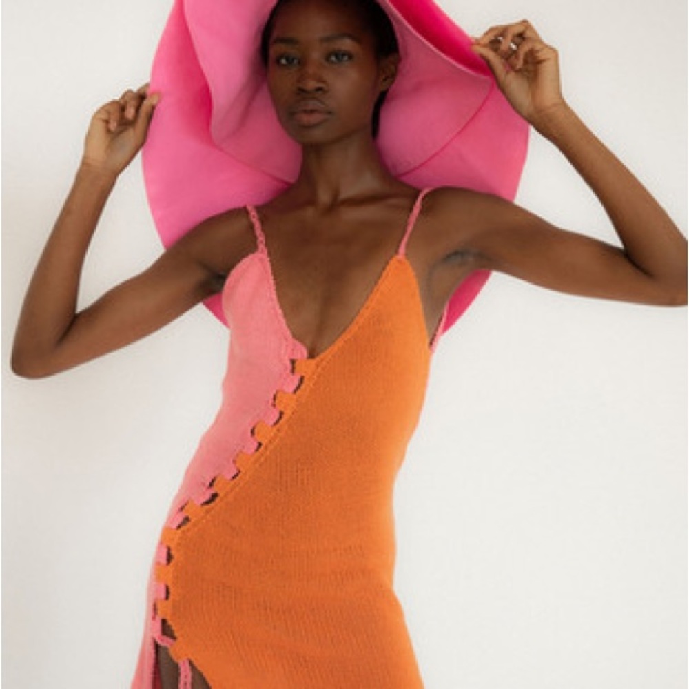 Tach pink and orange knit dress